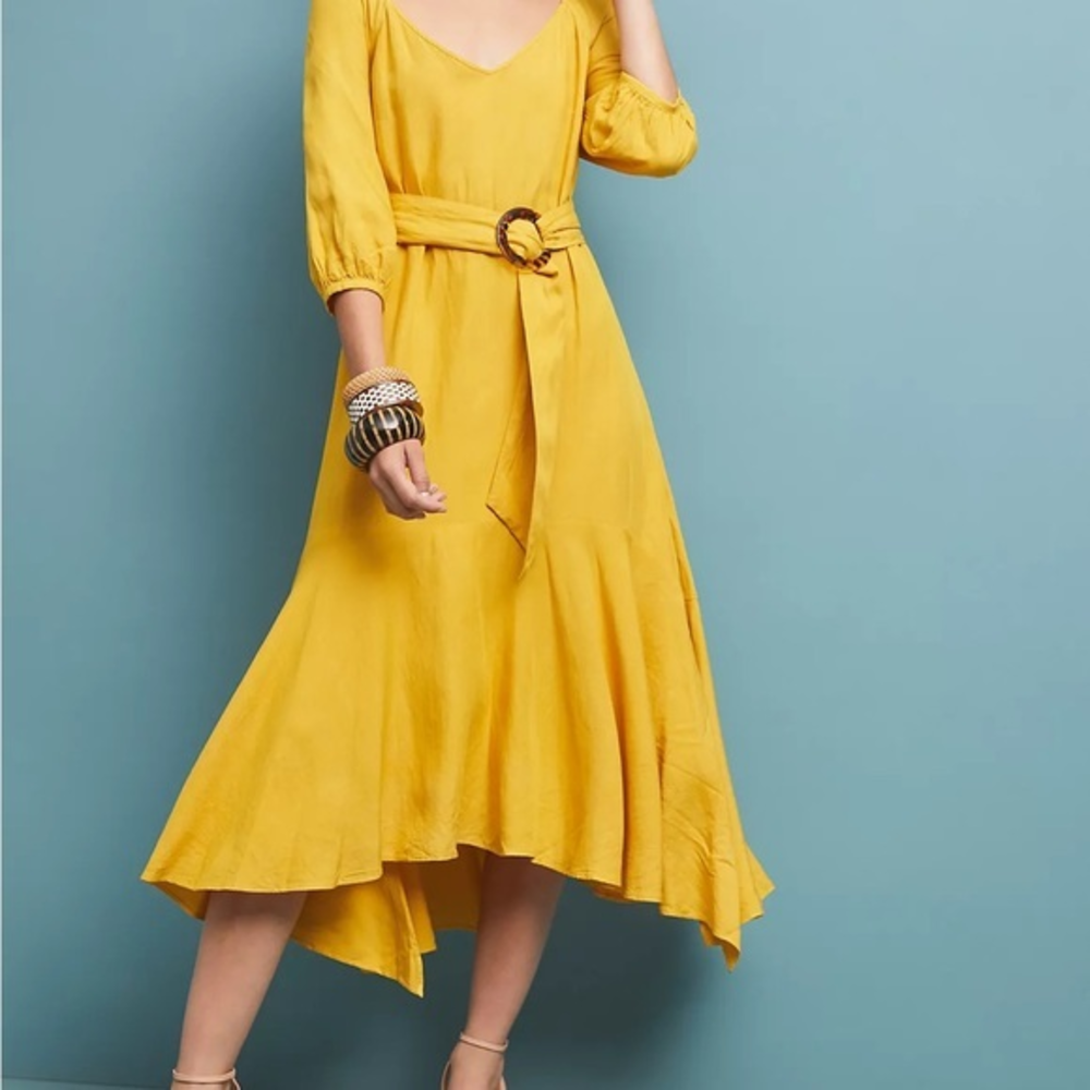 Anthropologie Maeve Gold Artemis Midi Dress Size 6‎